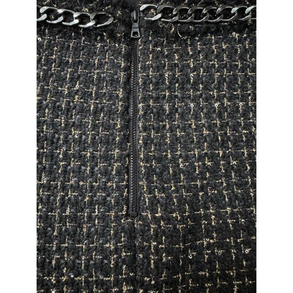 $295 ALICE+OLIVIA CHAIN TRIM MINI SKIRT BLACK AND GOLD AND SEQUINS SZ 14 - Picture 7 of 8